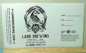 Lark Brewing Label #11 CRAFT BEER (generic white label) - Iowa - Picture 1 of 1