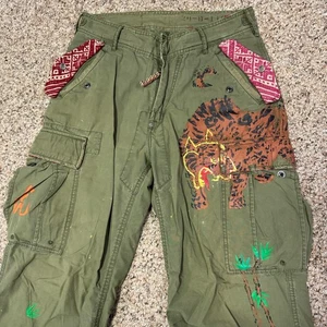 Polo Ralph Lauren Herren Cargo Hose Handbemalt Tiger Japanisch Kanji Größe 30 RLX - Bild 1 von 12