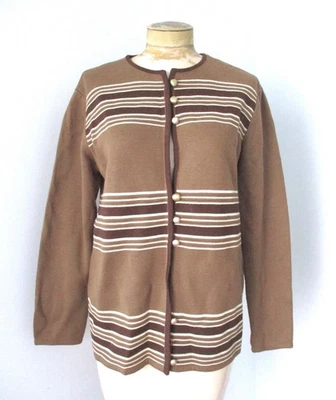 Chaqueta De Colección Años 60 Mod Gina Teresa Marrón Rayas Lana Acrílico Tejido Botón M Foto 1 de 4
