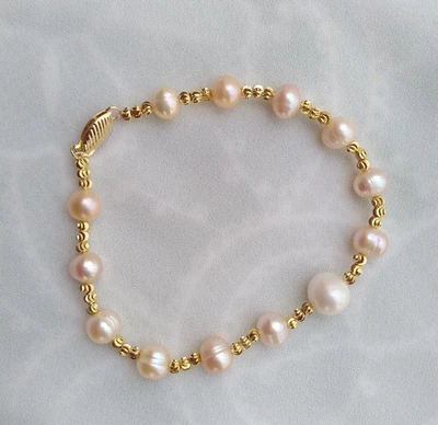 Dainty Natural AAA South Sea Multi-color Pearl Bracelet 7.5-8" 14k Gold P - Image 1 of 4