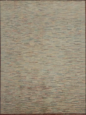 Striped Gabbeh Area Rug 8x8 Ft Handmade Wool Rug for Contemporary Living Spaces - Image 1 of 4