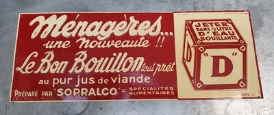  tôle litho publicitaire Bouillon "D" Sopralco Années 50 No Kub/Maggi/Oxo BE - Photo 1/4