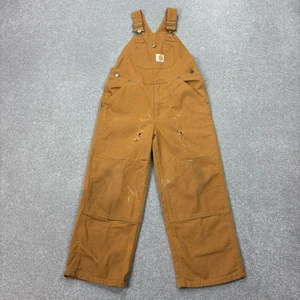 Carhartt Dungarees Kids Size 7 Tan 26x20 Overalls Double Knee Duck Bib Youth - Picture 1 of 11