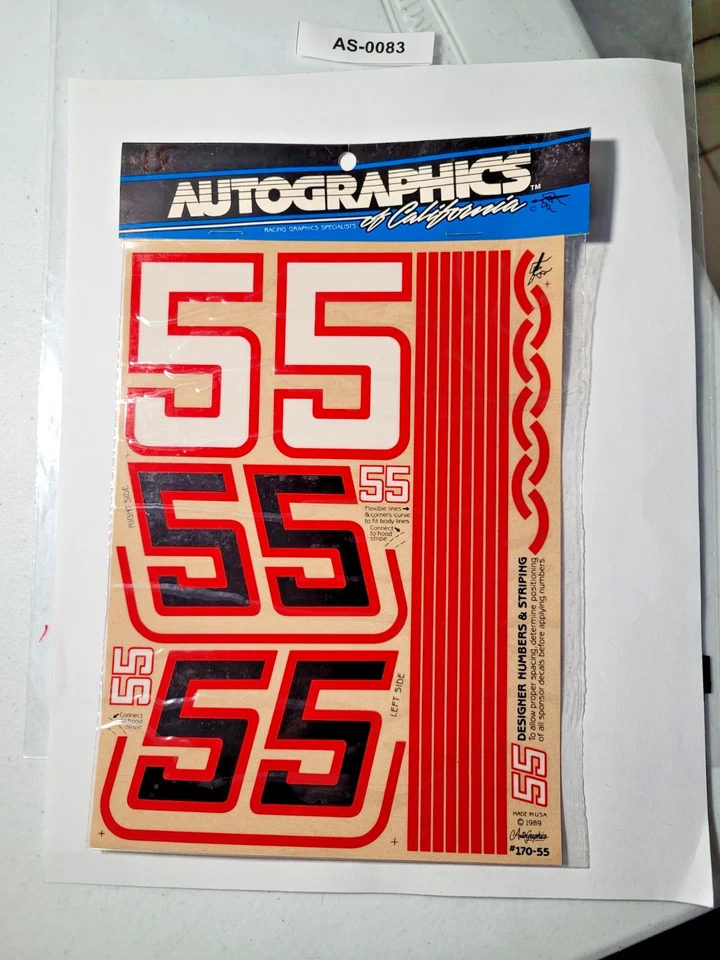 Autographics 55 Red Black Racing Number Decal Sheet 170-55 Vintage USA - Image 1 of 1