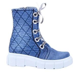 Denim Boots Shoes, Handmade Women's Sports Boots,Women's Sexy Boots,Birthday Gif - Picture 1 of 4