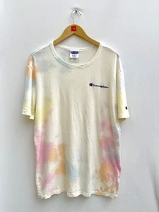 Champion Tie Dye T-Shirt Pastel Logo Embroidered Cotton Off White Mens Medium - Picture 1 of 11
