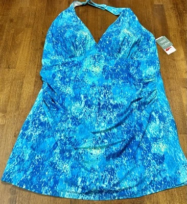 NWT LL Bean Blue Swimsuit Swim dress Swimsuit Halter Clasp Plus Size 22W - Image 1 of 2