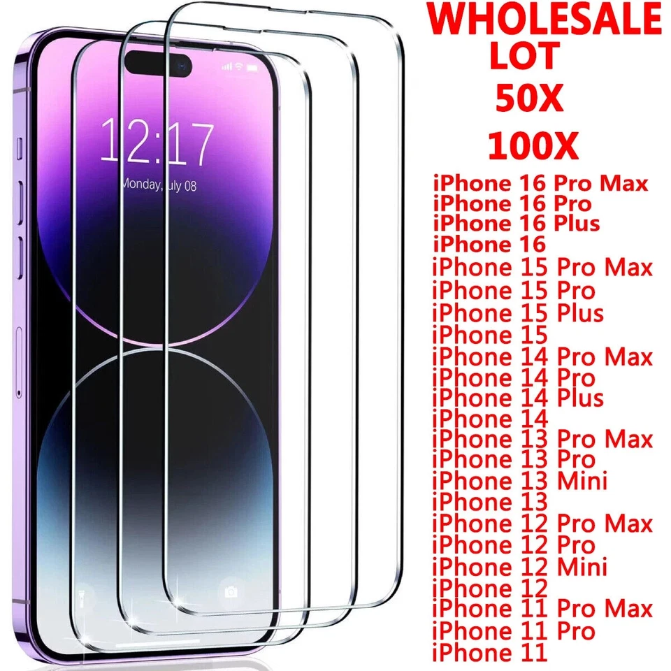 Wholesale Bulk Lot Tempered Glass Screen Protector For iPhone 17 16 15 14 13 12 - Image 1 of 4