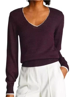 Suéter Pullover Para Mujer $298 Reiss Talia Borgoña Borgoña Borgoña Cuello en V Grande Foto 1 de 4