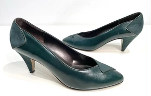 Vtg Sesto Meucci Heels Womens 9.5 AA Suede Leather Emerald Green Italy Classic - Picture 1 of 17
