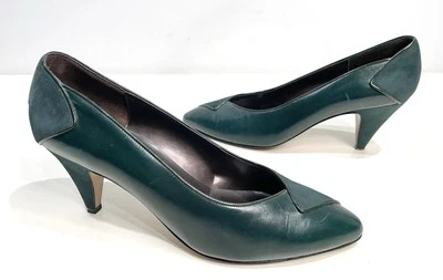 Vtg Sesto Meucci Heels Womens 9.5 AA Suede Leather Emerald Green Italy Classic - Image 1 of 4