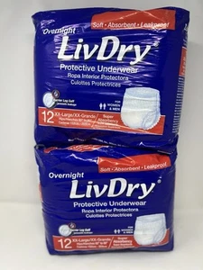(2) LivDry Adulto XXL Ropa Interior para Incontinencia Durante la Noche Hombres y Mujeres 2x12 unidades - Imagen 1 de 3