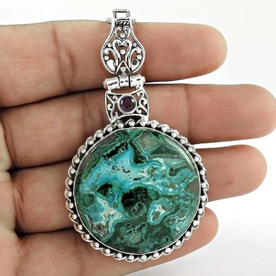 Pendente In Pietra Preziosa Di Azzurite E Malachite Blu In Argento Sterling 925 - Immagine 1 di 4