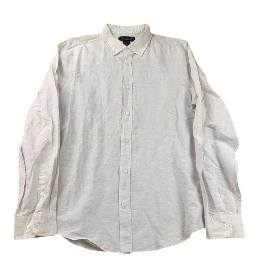 Mens Store Bloomingdales Shirt Men L Linen Cotton Button Down Off White Sleeves - Image 1 of 4