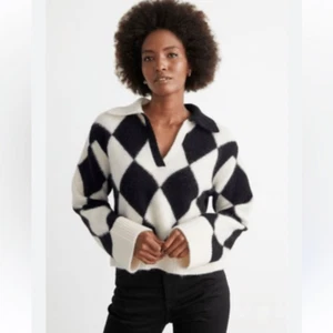& Other Stories Black and White Women's Plaid Diamond Long Sleeves Sweater Sz XS - Picture 1 of 6