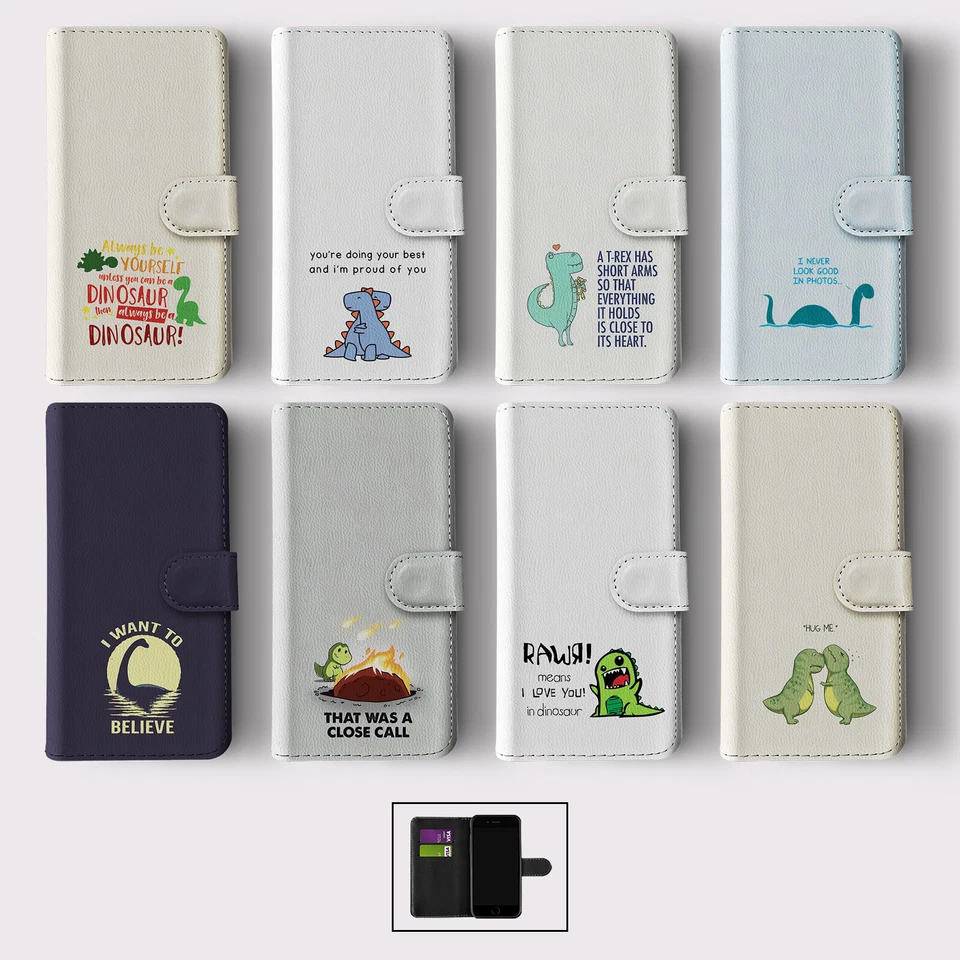 FLIP WALLET PHONE CASE FOR IPHONE 16 15 14 13 12 11 DINOSAUR T REX FUNNY QUOTES - Image 1 of 1