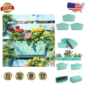 Elegant Rectangular Railing Flower Pots - 16.5-Inch Water Storage Set of 3 - Picture 1 of 9