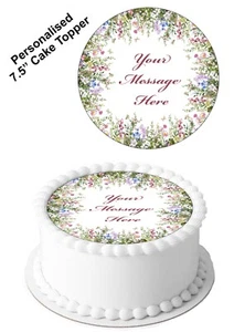 PERSONALISED Cake Topper Wild Flower & Butterfly Edible Icing 7.5" Circle - Picture 1 of 10
