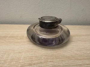 Vintage Hand blown Glass Inkwell Brass Top Heavy Round Antique - Picture 1 of 8