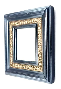 Antiker Bilderrahmen Vintage kleiner Gründerzeit Rahmen schwarz gold Glas (81) - Bild 1 von 8