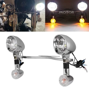 Motorcycle Chrome Passing Driving Spot Fog Lamp Turn Signal Light For Harley - Foto 1 di 12