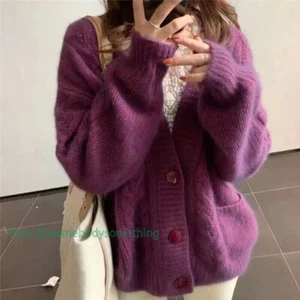 Autumn Women's Sweater Japanese Knitted Cardigan Loose V-neck Sweater Coat Tops - Picture 1 of 14
