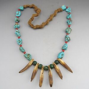 China, Tibet, hand-carved, turquoise, necklace  A679
