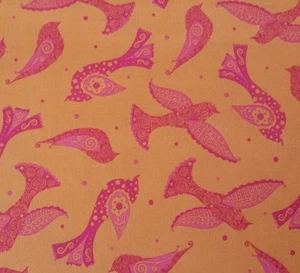 22" Lily by BJ Lantz Quilting Treasures Hot Pink Birds on Orange - Picture 1 of 3