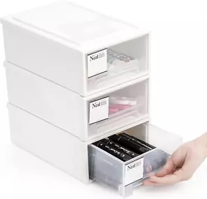 3 Pack Drawer Plastic Stackable Storage Drawer Bins, Small Drawer-Type Desk Orga - Picture 1 of 7
