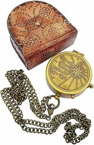 Nautical Brass Pocket Wander Compass Vintage Maritime Leather Case Antique Gifts - Picture 1 of 6