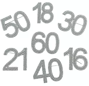 Damen Geburtstag Anstecker Brosche Anstecknadel 16 18 21 30 40 50 60 Mädchen Diamant Perle Glitzer - Bild 1 von 22