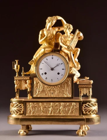 19th Century Ormolu Empire Bronze Mantle / Table Clock Psyche and Amor Cover