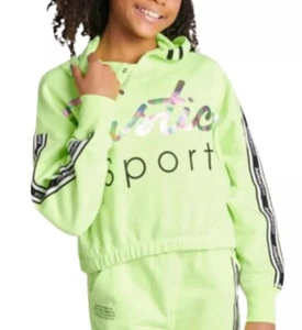 Justice Girls Hoodie Sweatshirt Green Size M (10) Pullover Shiny Metallic Logo - Picture 1 of 6