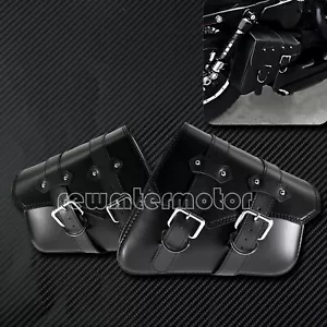 1 Pair Motorcycle Left+Right Saddle Bag Fit For Sportster 2004 UP Black Leather - Foto 1 di 6