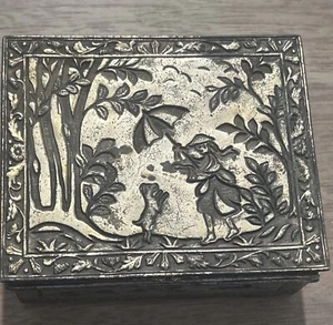 Vintage Japanese Tobacco Humidor Desk Box Pagoda Raised Silver Metal 3”x3.75” - Picture 1 of 9