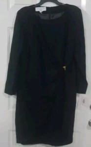 Jones New York Dress Black Worsted Wool Lined Long Sleeve Dress Size 14 NWTS! - Picture 1 of 4