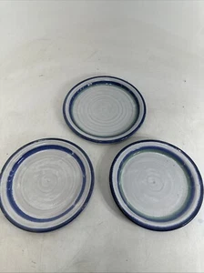 Lot Of 3 VTG Sunrise Pottery Handmade Bowl Blue White Green Signed San Antonio - Picture 1 of 14