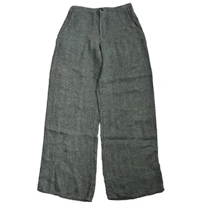 Flax Linen Wide Leg Pants Lagenlook Small P Gray/Green Elastic Casual Boho - Picture 1 of 10