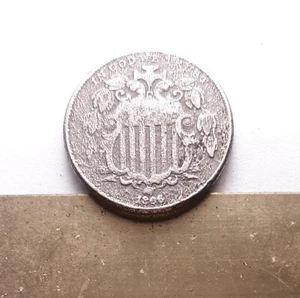 V27)    1866 Shield Nickel (5c), with Rays. Issues.  VG Details. - Picture 1 of 2