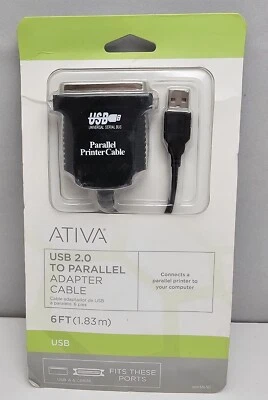 ATIVA  USB 2.0 to Parallel Printer Adapter Cable 6ft Cable #828-565 - New  - Image 1 of 4