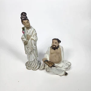Vintage Set Of 2 Chinese Mudmen 3" Tall Clay Figurine Painted Mud Men Mudmen - Picture 1 of 9