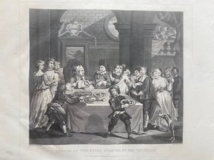 1802 Antique Print; Hogarth / Cook: Sancho at the Feast Starved by his Physician - Picture 1 of 3