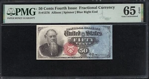 FR 1376 50 Cents Fourth Issue Fractional Currency PMG 65 EPQ - Super Blue! - Picture 1 of 2