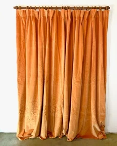 Vintage Orange Velvet Curtains including wooden rings & hooks - 207cm Drop - Picture 1 of 22
