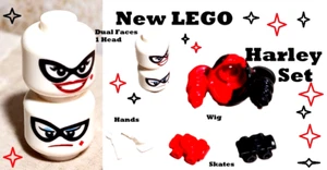 New LEGO Harley Quinn Head Clown Makeup Roller Skates Matching Wig hair HANDS - Picture 1 of 2