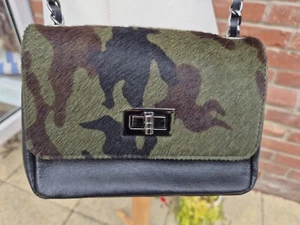 Leather & Camouflage Pony Skin Across Body Bag VGC - Picture 1 of 24