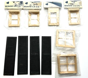 Mix Set Puppenhaus Fenster & Fensterläden - 4 Holz Buchstaben - 2 4-Paneele, 4-Rolläden - Bild 1 von 2