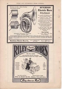 1906 Riley Auto Robes Blanket Print-Ad /  Hutchison Auto Horn /  Great Art - Picture 1 of 1