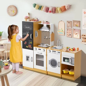 Kids Pretend Play Kitchen Playset Freely Combination Cooking Toys w/ Blackboard - Picture 1 of 24