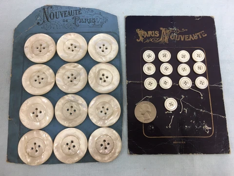 Vintage (25) PARIS NOUVEAUTE French Mother of Pearl Buttons Sewn on Cards 'NOS' Cover